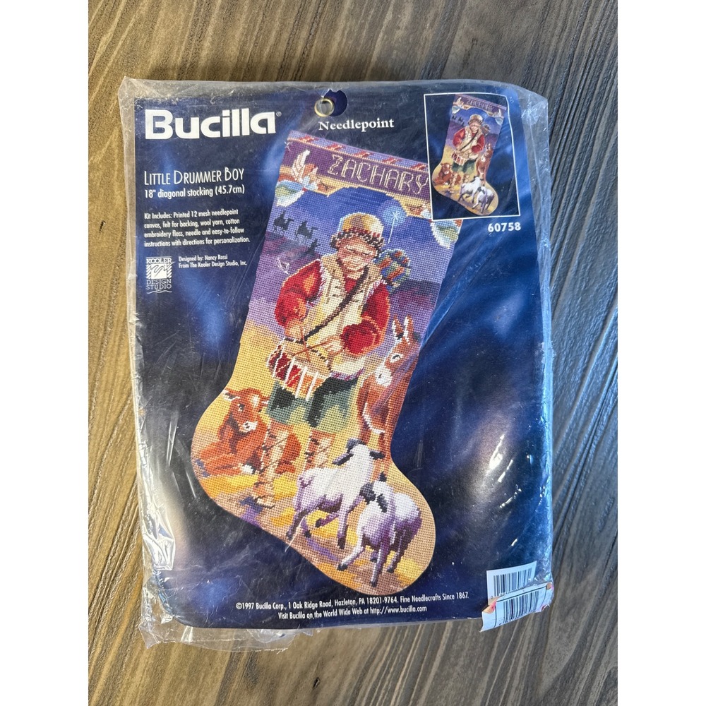 Vintage Bucilla Little Drummer Boy Needlepoint Stocking Kit 18" Blue New 60758